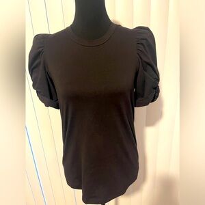 ALC Womens Black Cotton Crew Neck Puff Short Sleeve Blouse Top Size XS